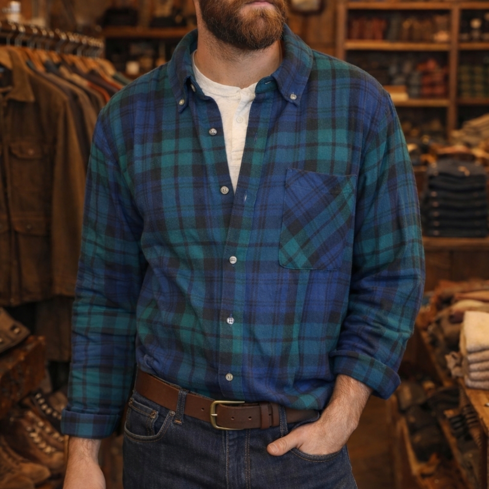 Magellan Outdoors Teal and Navy Plaid Shirt